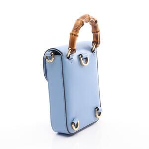 Gucci Handle Blue Handbag 2way Bamboo Leather Top